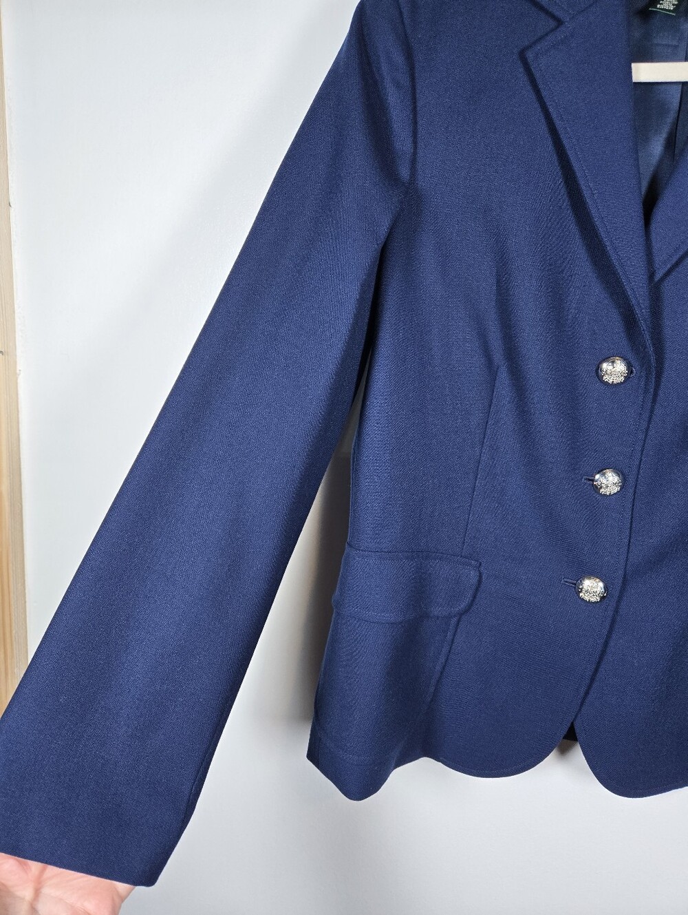 NEW Lauren Ralph Lauren Navy Blue Wool Blazer Jacket 12 Silver Buttons Crest - Picture 7 of 16